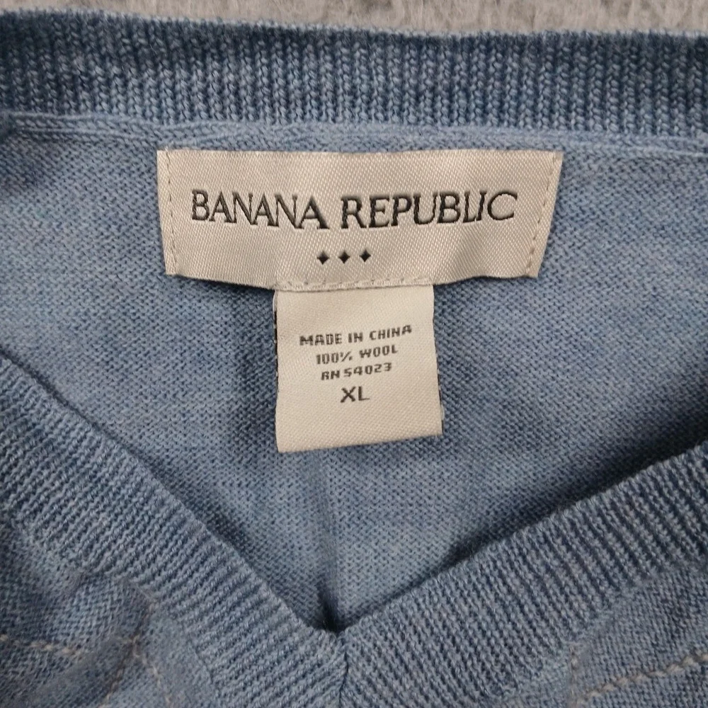 Banana Republic Wool Argyle Sweater Vest Men's XL Blue Gray V-Neck Classic‎ Knit